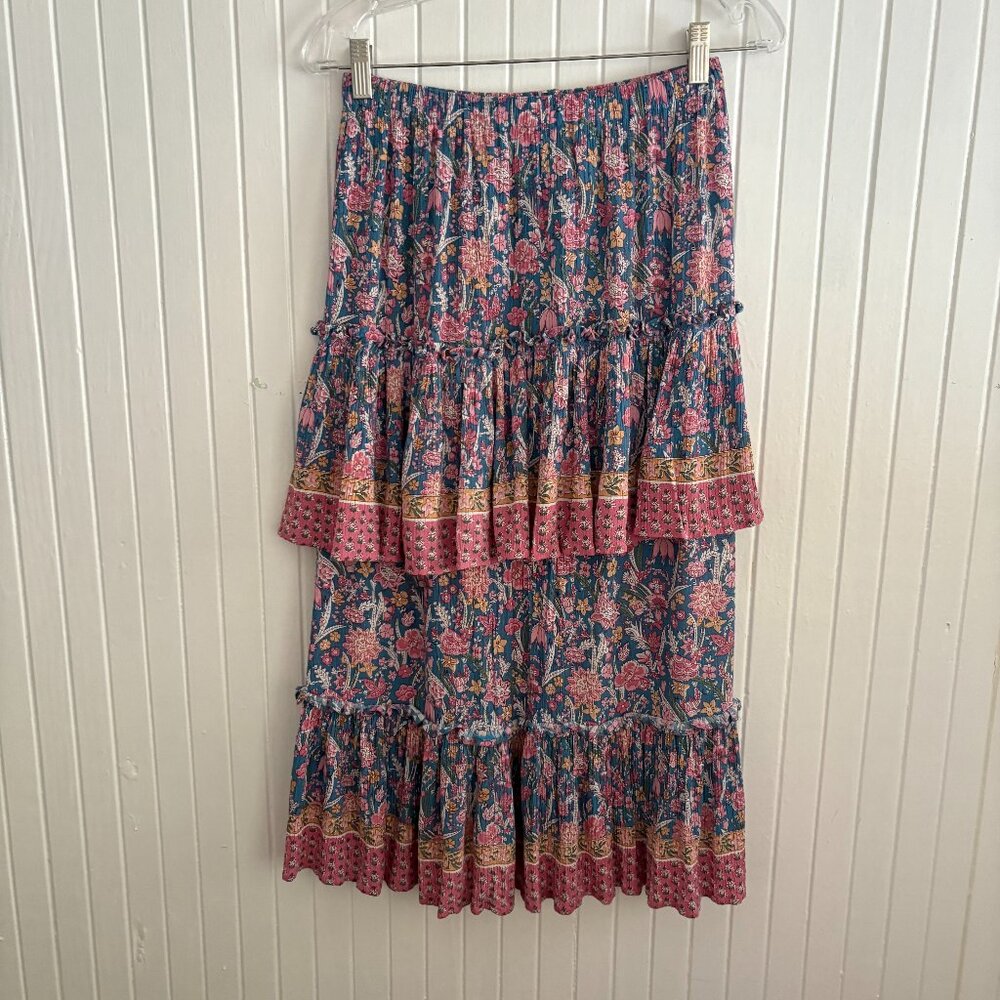 Rachel Zoe Tiered Ruffle Floral Midi Skirt